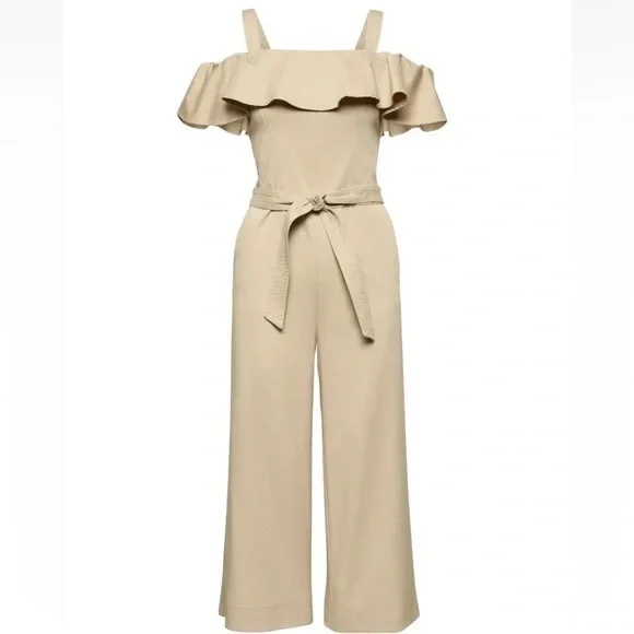 Banana Republic Beige Off-Shoulder Ruffle Wide-Leg Jumpsuit - Picture 1 of 10
